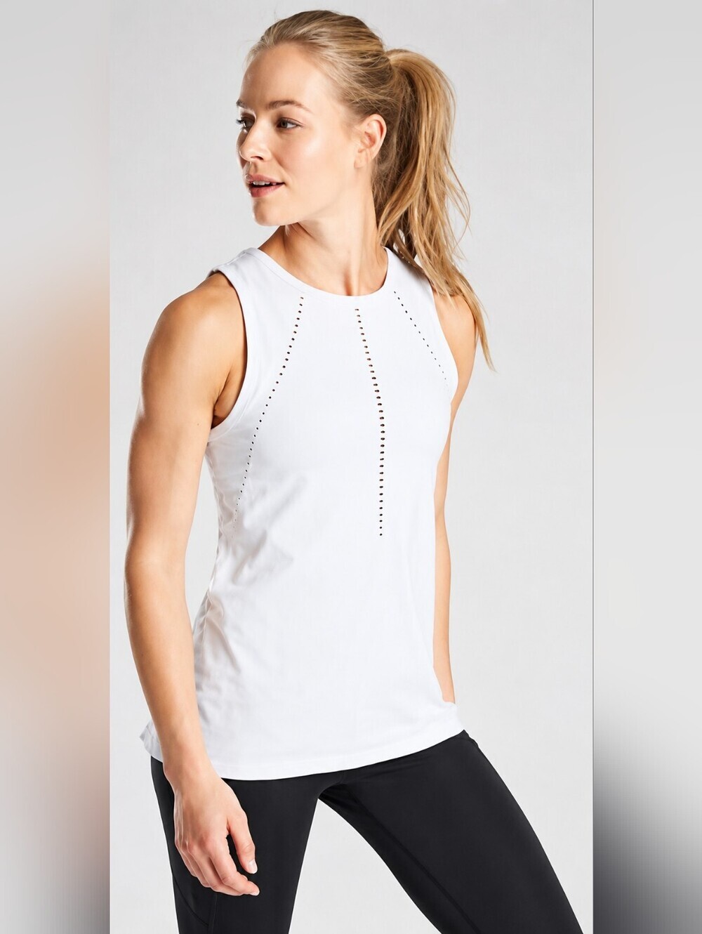Athleta White Perforated Sleeveless Workout Tank Top